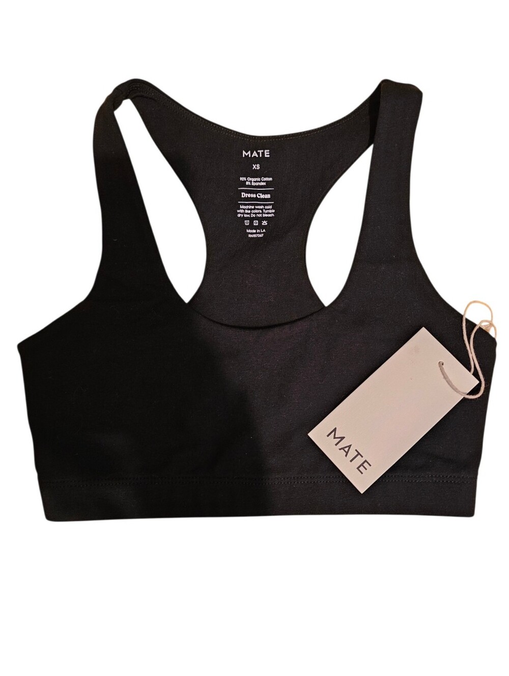 NWT MATE the Label XS Organic Cotton Black Racerback Bra size XS